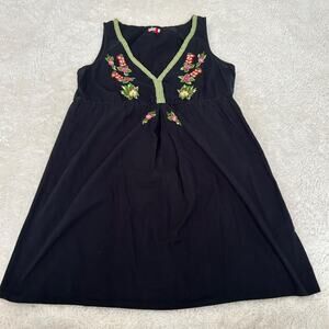 Old Navy VTG 100% Cotton Womens Black Embroidered Floral Tunic Top Sz S